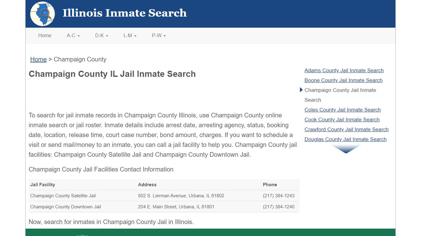 Champaign County IL Jail Inmate Search